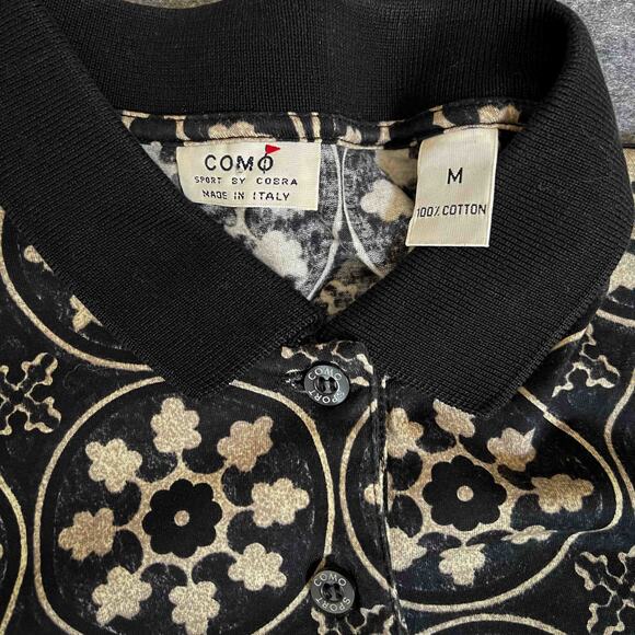 Mens Como Sport By Cobra Golf Polo Black Beige Abstract Print 100% Cotton Size M - Picture 3 of 7